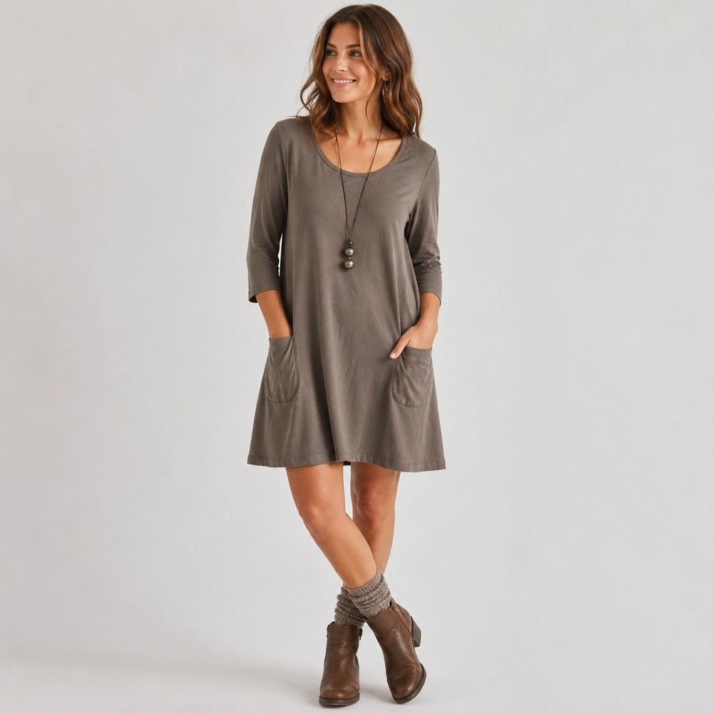 Gudrun Sjödén 10 Colors Organic Cotton Swing Dress Taupe Pockets Medium